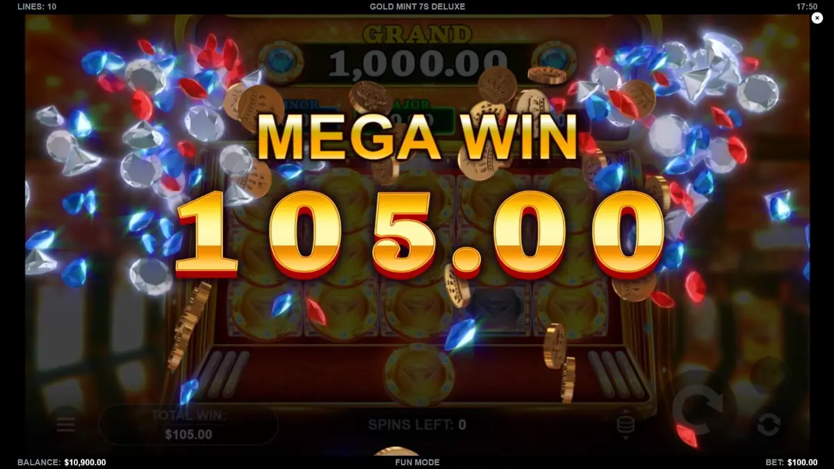 Tampilan visual mewah slot Gold Mint 7s Deluxe dengan simbol angka 7 emas